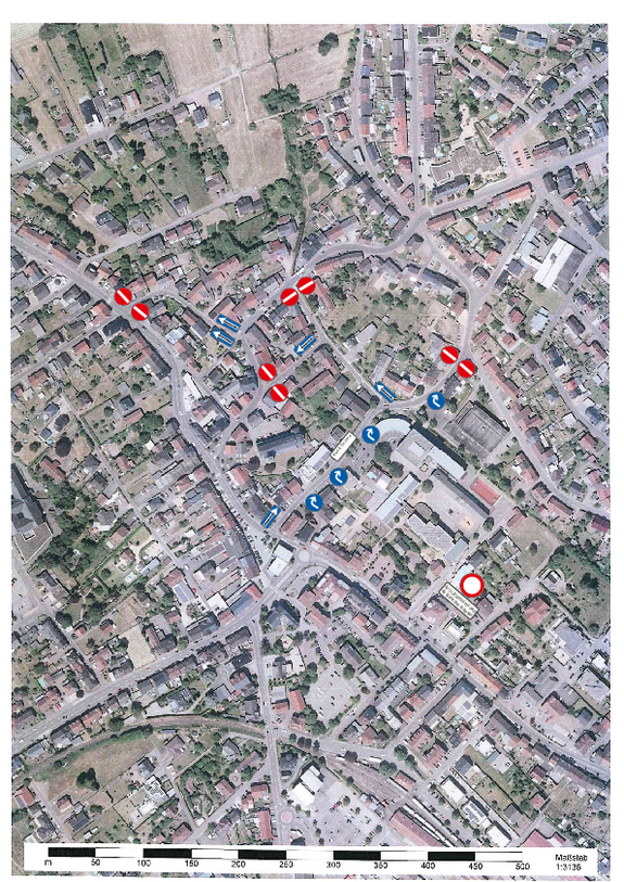 So könnte das neue Verkehrskonzept rund um die Weiskirchener Straße aussehen. Übersicht: Ortspolizeibehörde